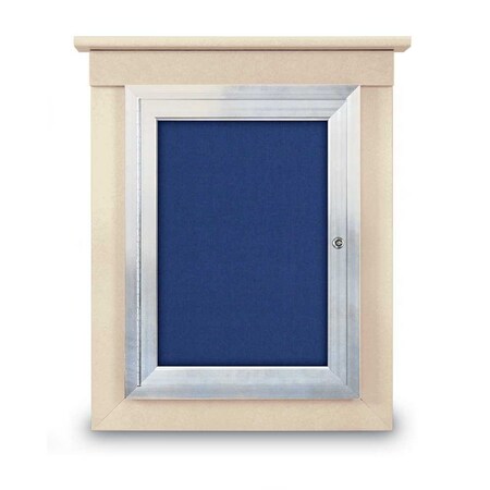 United Visual Products 42"x32" 2-Door Enclosed Letterboard, Blue Vinyl/Cherry UV26235O-CHERRY-BARBLU